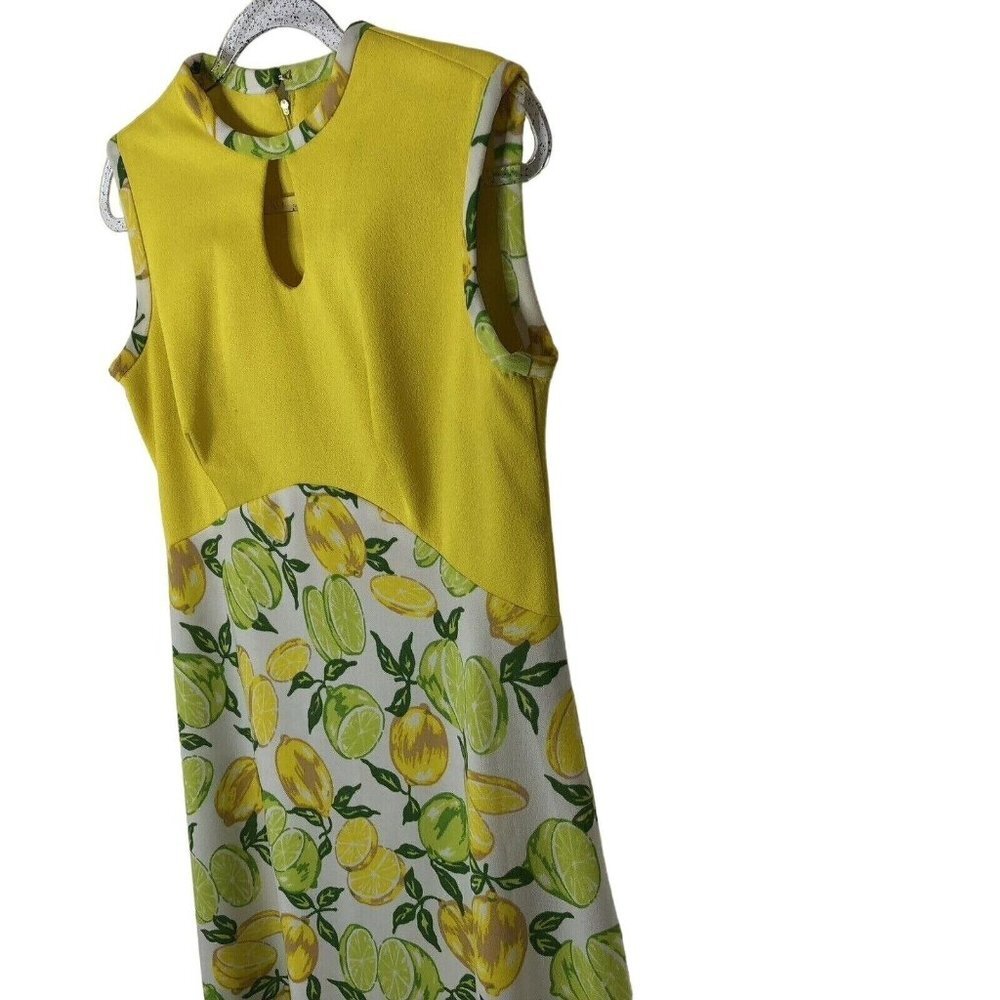Vtg Handmade Womens Sleeveless Maxi Dress Size M Yellow Lemons Limes 1960s 1970s - Picture 8 of 13